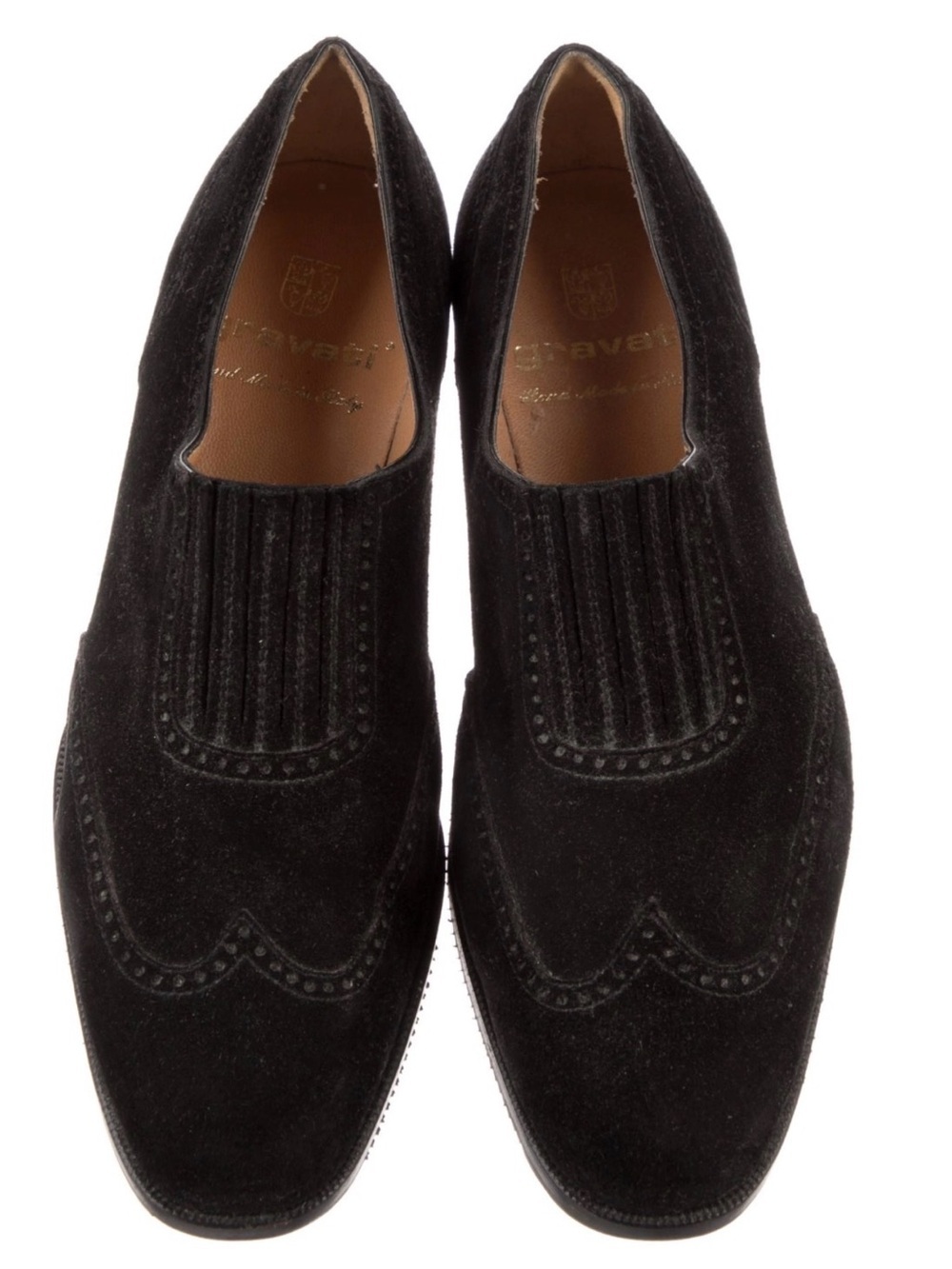 Neiman Marcus Black Suede Wingtip Slip-On Loafers